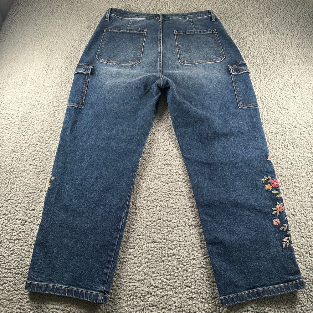 Driftwood Royce Cargo Jeans Womens 14 x 27L Cargo Embroidered Floral Blue Boho - Picture 11 of 13